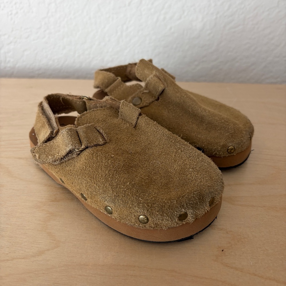 Zara kids toddler 24 suede clogs sandals mules with ankle strap